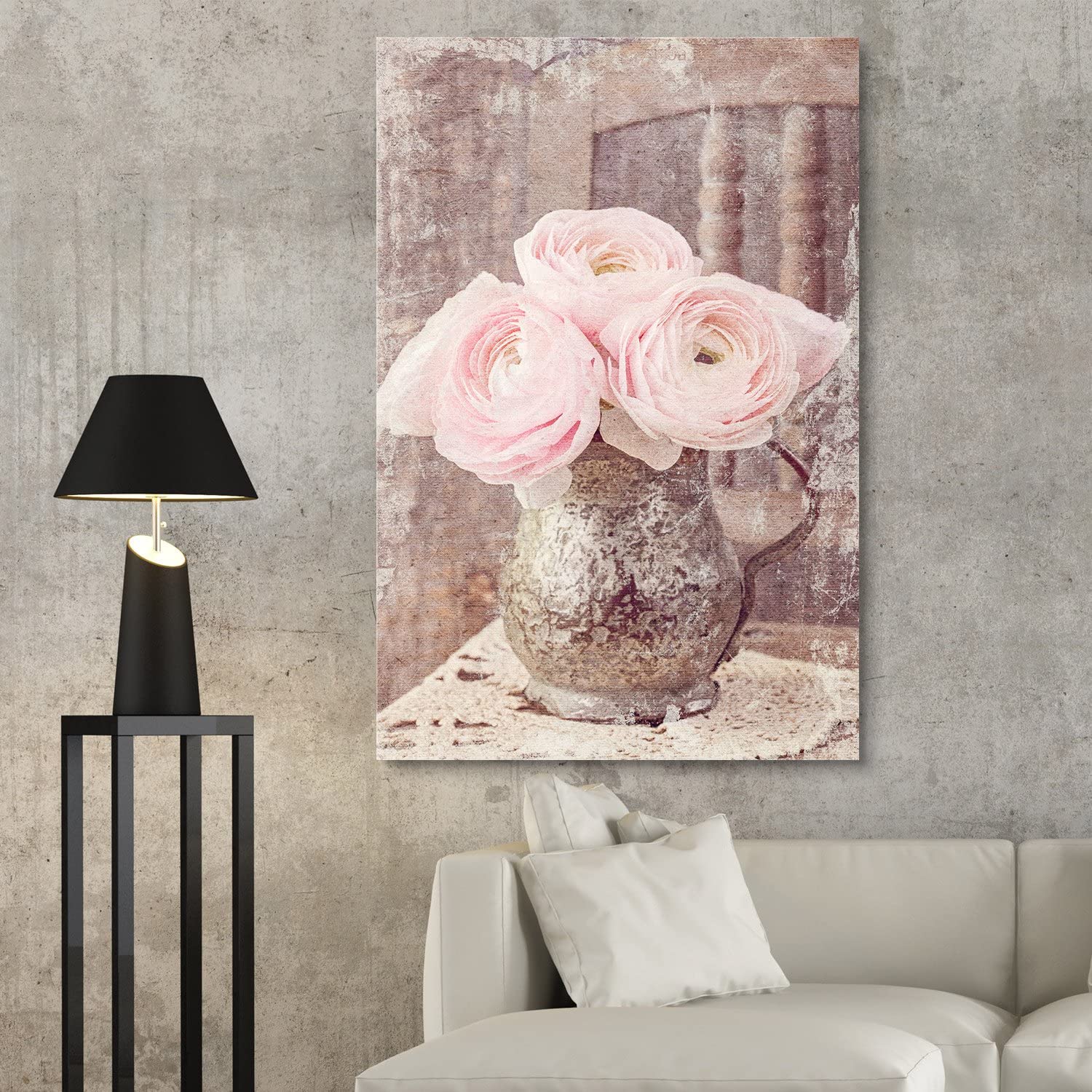 beautiful flower canvas art on an industrial unfurnished wall as an excellent fancy living room idea