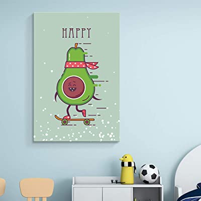 an avocado on a skateboard with the word happy wall art