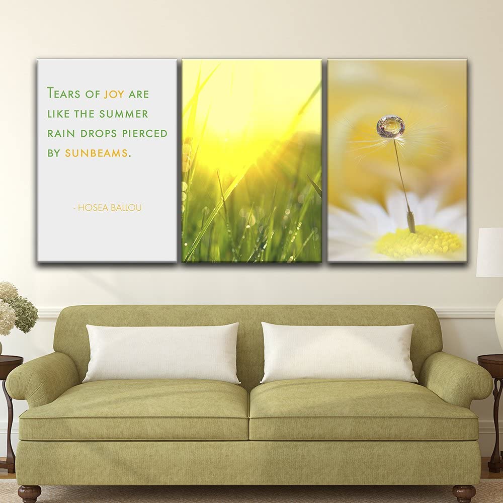 sunshine and dew drops in 3 panel canvas art for spiritual room decor