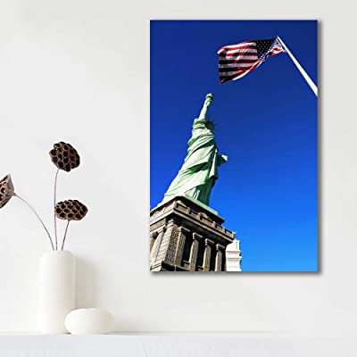 The Statue of Liberty and the American flag canvas