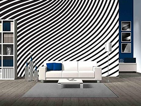 striped mural in the living room