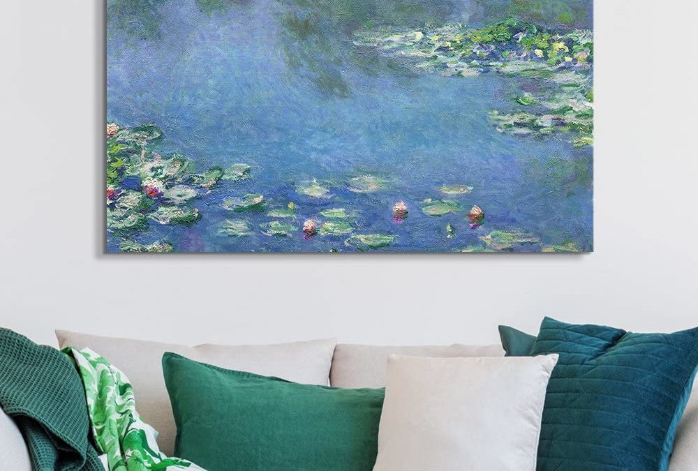 Monet Style home decor with a painting perfectly paired with couch cushions