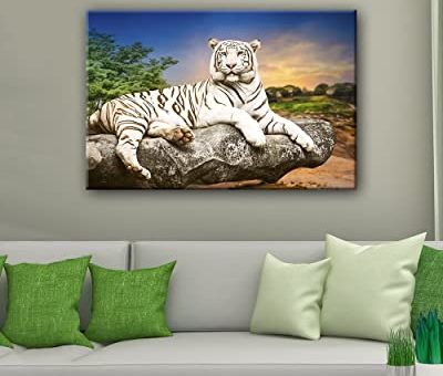 showing a jungle living room idea with a tiger canvas