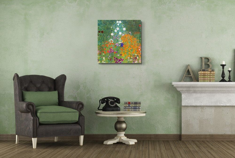 A quaint green room accentuated with Klimt style