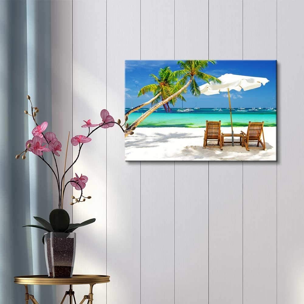 tropical palm setting beach wall art good vibes