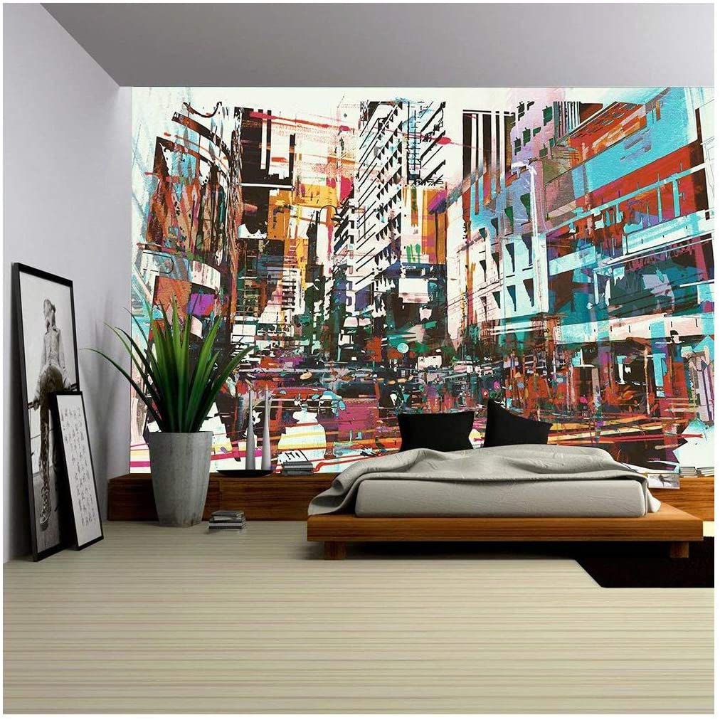 colorful abstract mural for city themed decor ideas