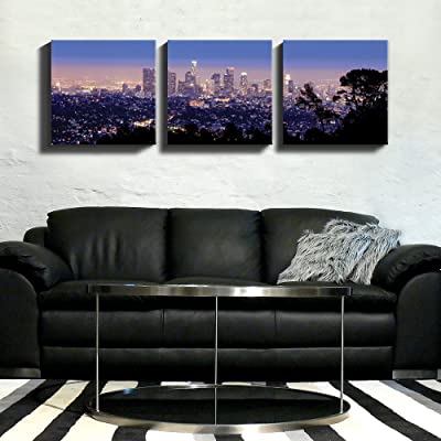 simple canvas art of los angeles over a couch