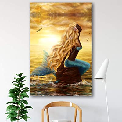 beautiful canvas art of a mermaid with dark skin