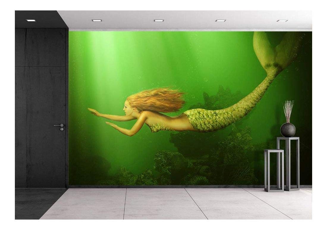 green mermaid wall mural