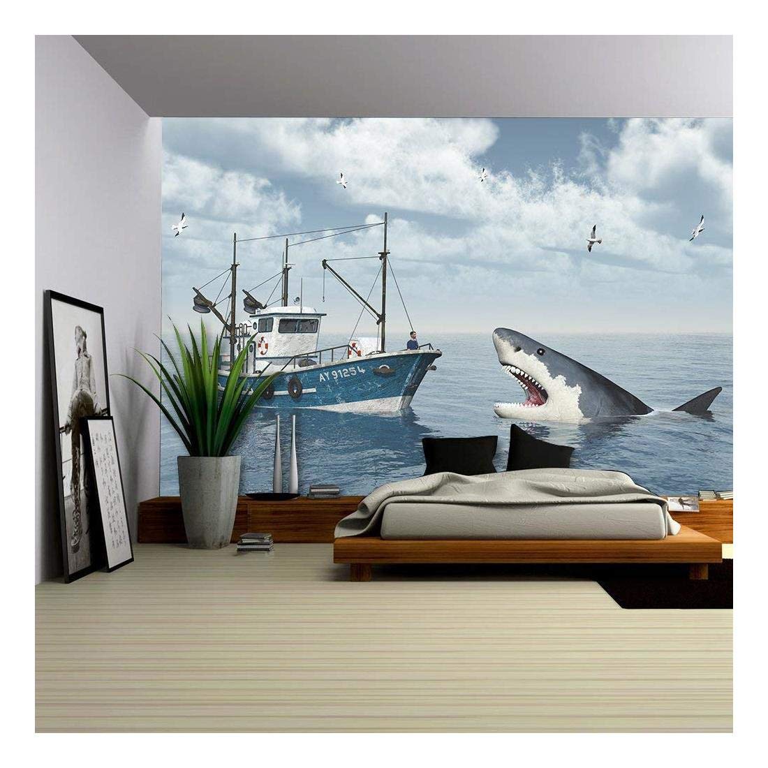 massive shark wall mural