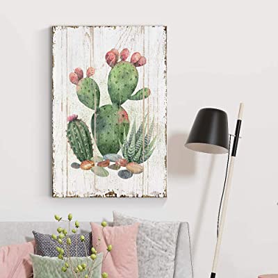 rustic flowery canvas matching the couch pillows for a cactus themed room