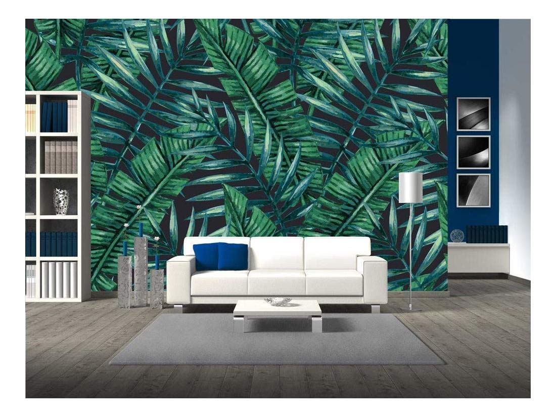 tropical leaf mural apartment decor idea