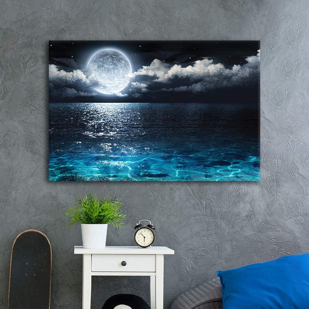 moon over the pcean in wall art showing moon decoration ideas