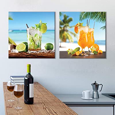 beach style coacktails in art over a home bar