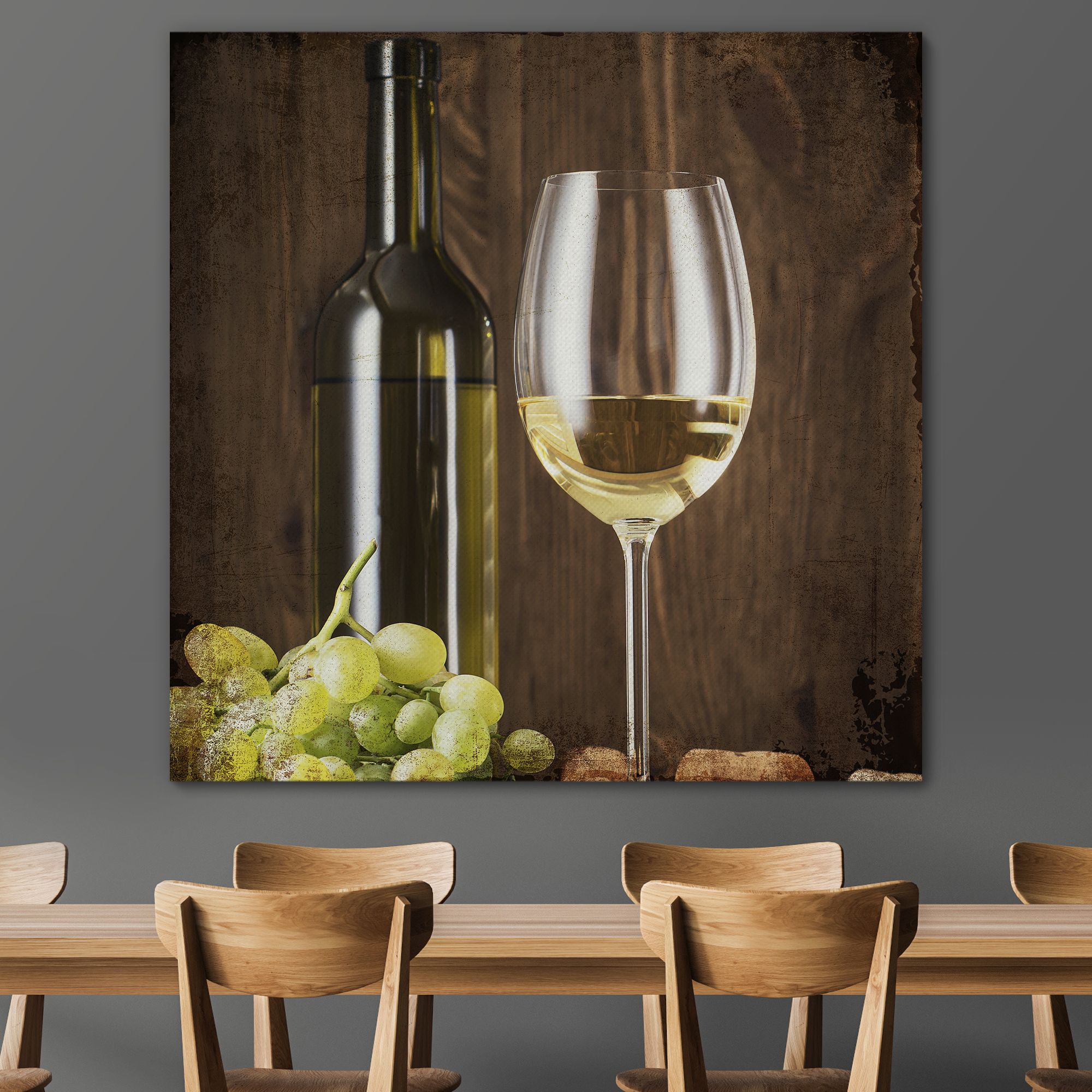 white wine shown in wall art