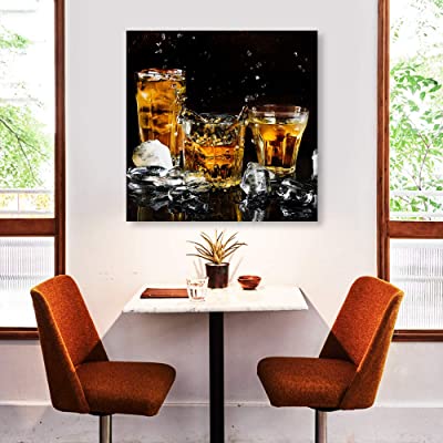 wall art featuring whiskey on the rocks above a table for two
