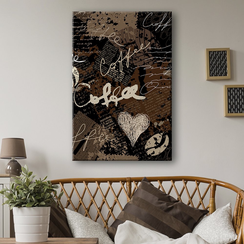 beautiful coffee canvas over a couch with a matching brown coffee pillow coffee decor ideas