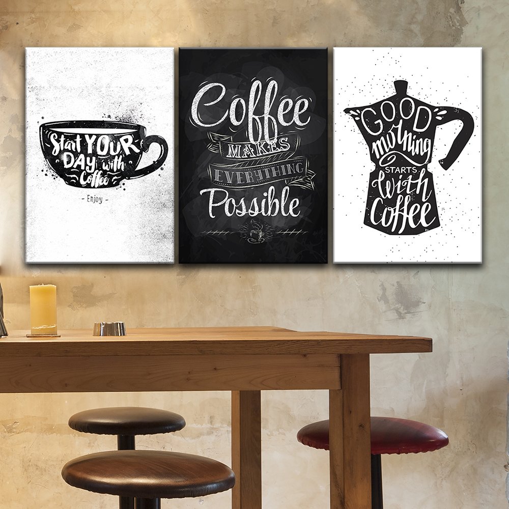 3 panel coffee art over a high home table