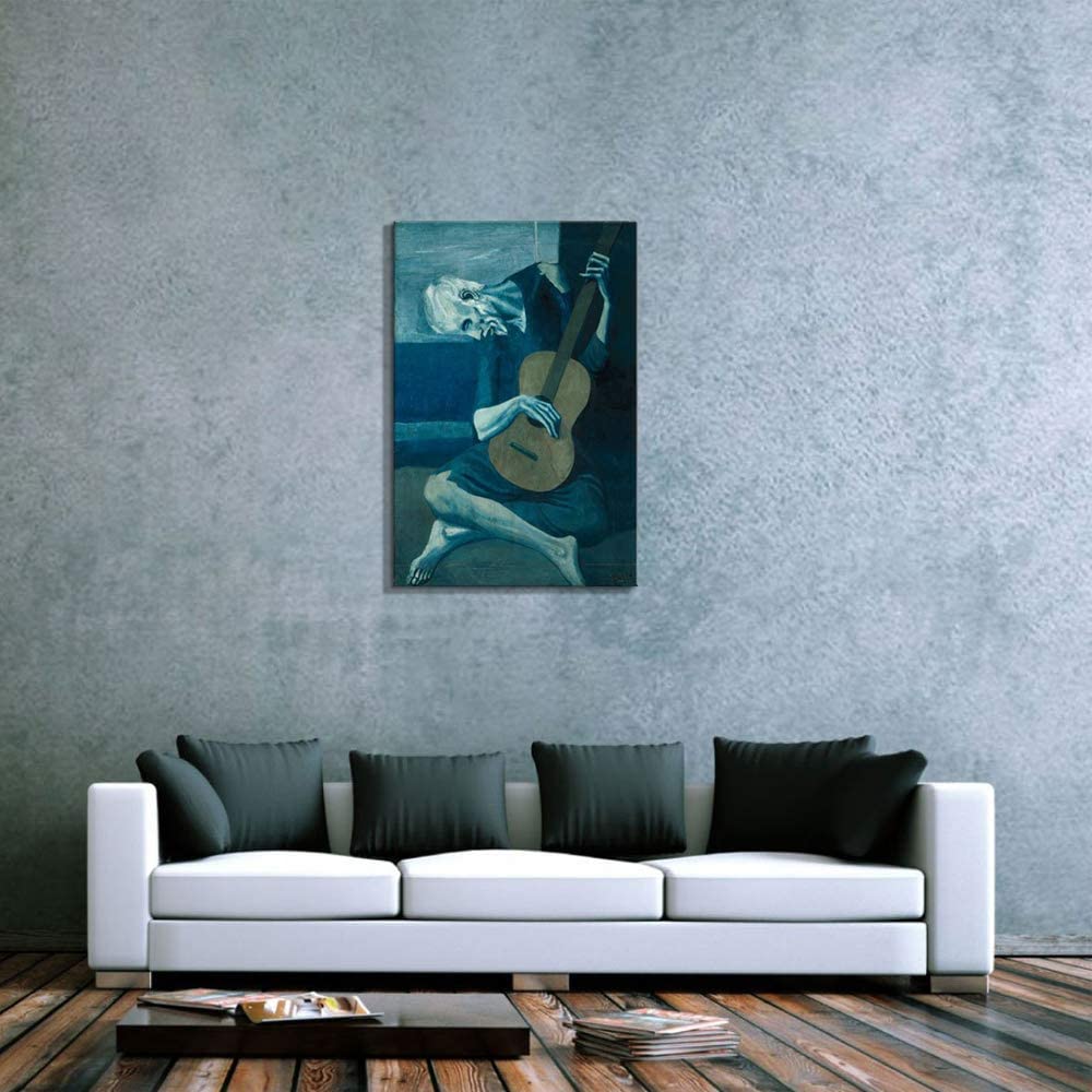 the old guitarist by picasson in a minimal fancy living room