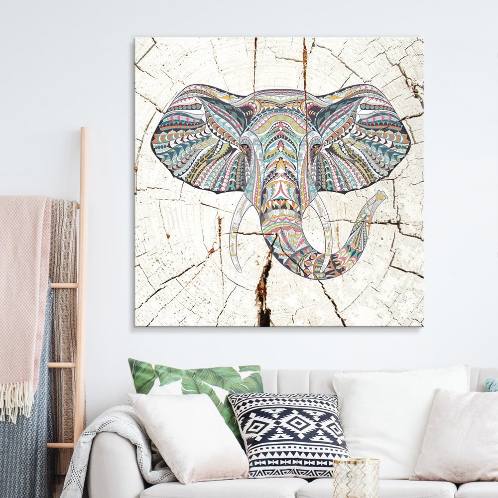 abstract elephant art in a relaxed living room