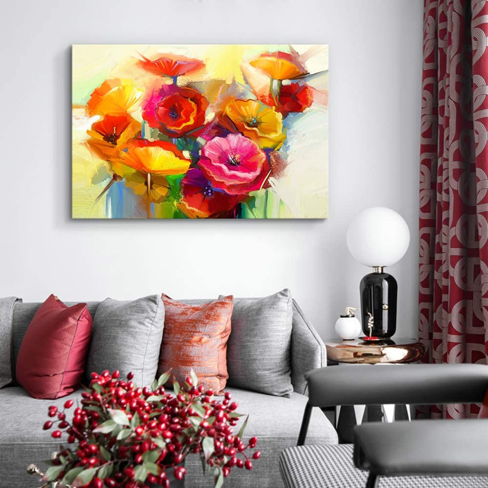 beautiful colorful floral prints in a fancy space