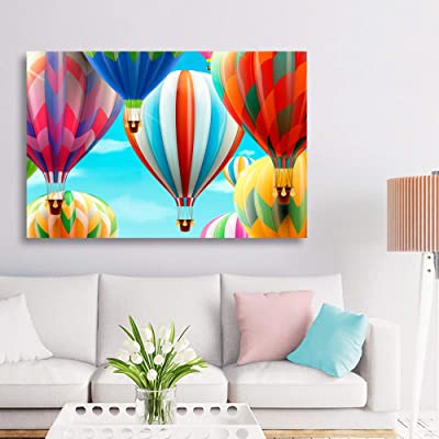 hot air ballon wall art with lots of colors looks great
