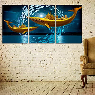 whales with cities on their bck canvas art