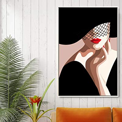 woman with a hat on and a face covering for fashion room decorations