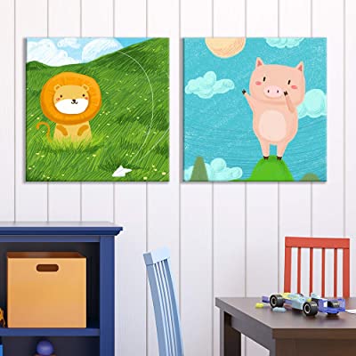 lion and pig wall art for kids