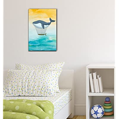 whale flying on canvas for kids room decor ideas