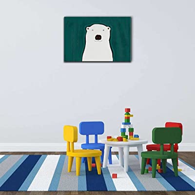 a cute and innocent polar bear on canvas in a nursery