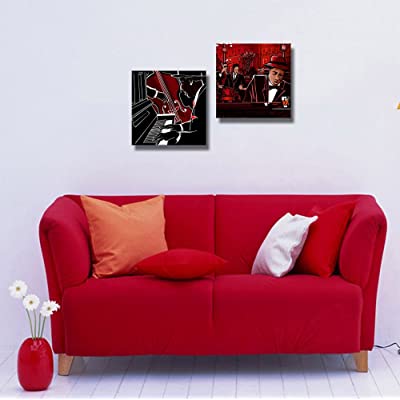 double panel canvas featuring jazz players