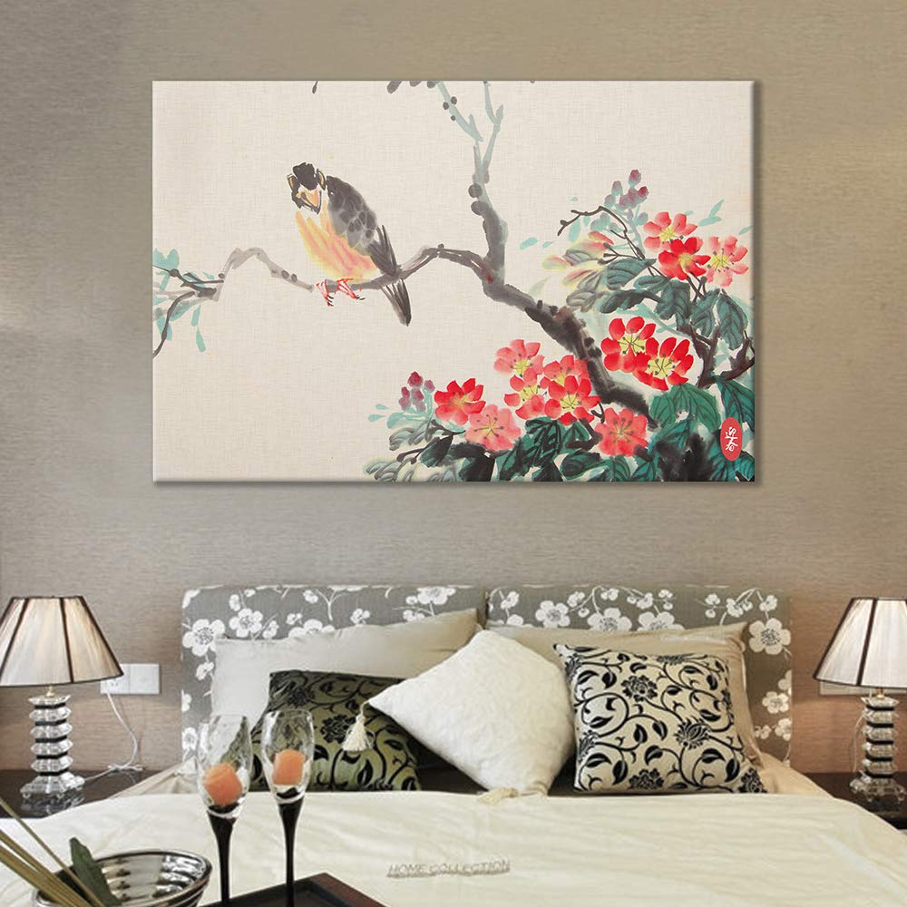 nice bird canvas as oriental bedroom decor