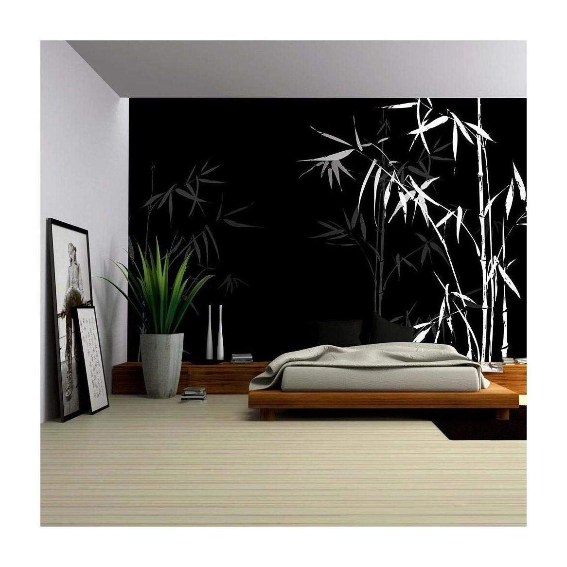 black and white bamboo wall mural