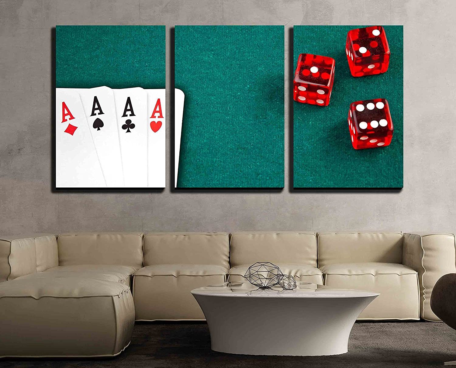 canvas art featuring playing card in a 4 of a kind Aces over a poker table