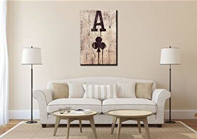 rustic ace of hearts fake wood canvas print over a couch in living room