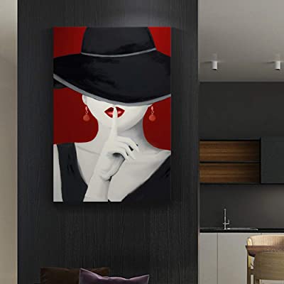 nice canvas art featuring a beautiful woman with her finger pressed over her mouth