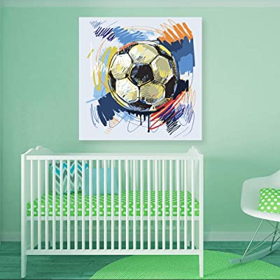 colorful soccer wall art over a crib