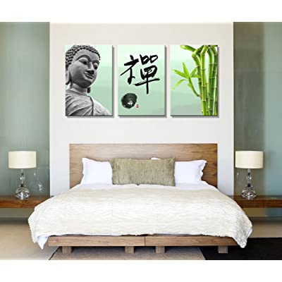really good 3 panel canvas art with the Buddha and bamboo