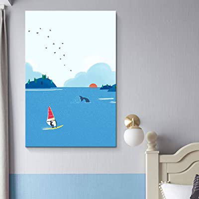 fun canvas art of a sailboat and a whale swimming