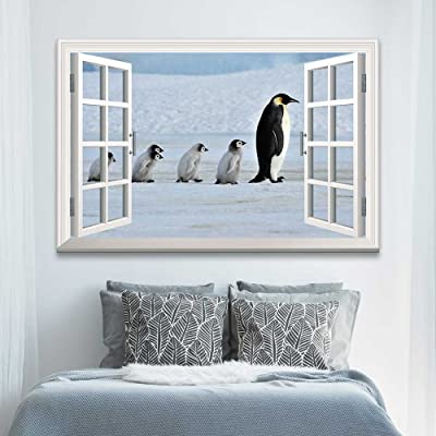 penguin window canvas art