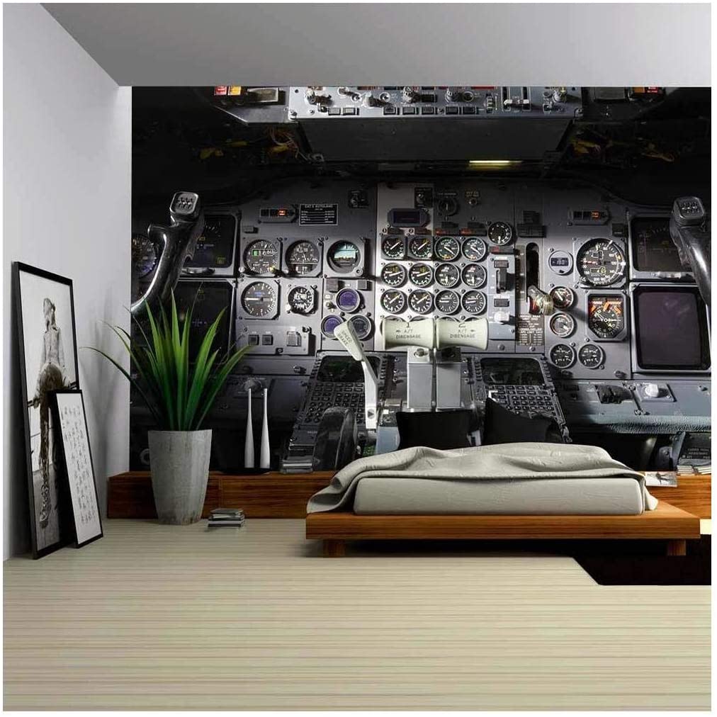 a wall mural depicting the cockpit as airplane room decor ideas