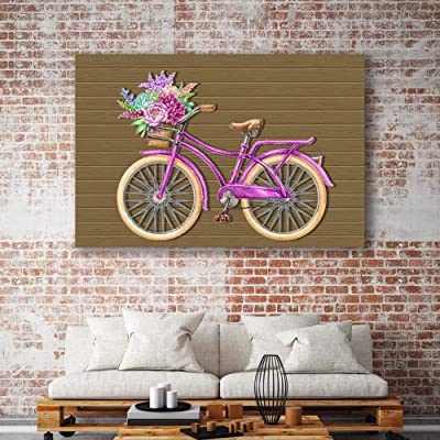canvas in a living room with bicycle with flowers in basket