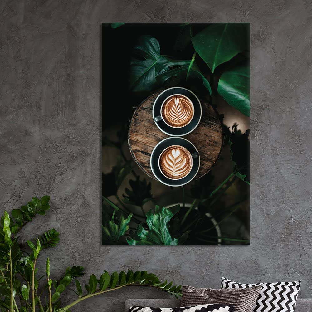 delicious looking fancy coffee drinks on canvas on a gray wall