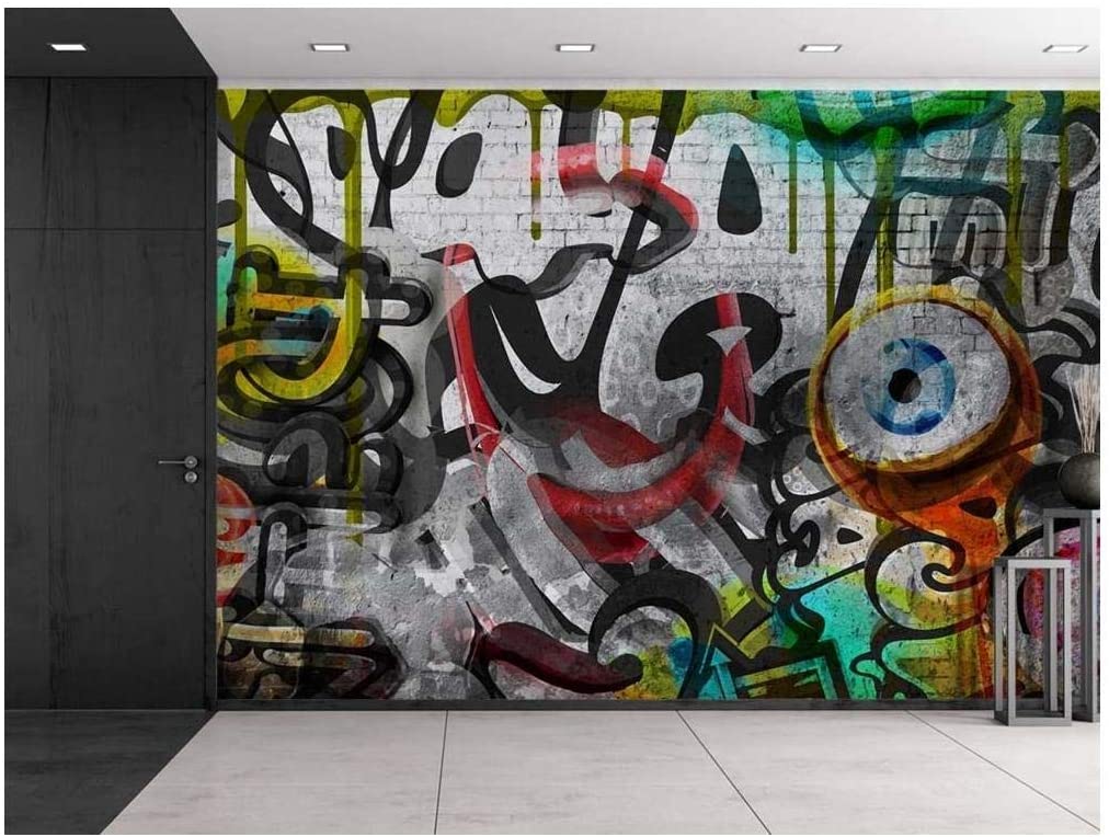 mural covered in abstract symbols