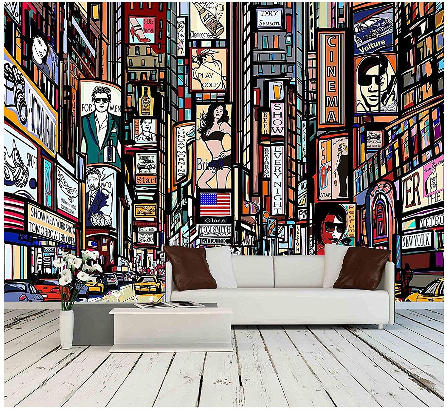cartoon mural of times square for New York City decor an amazing piece