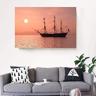 beautiful sunset ship canvas art