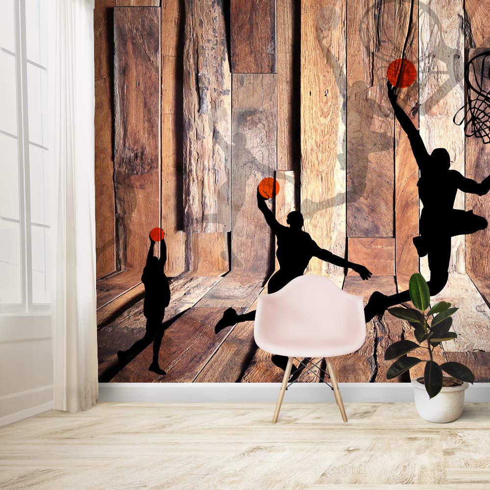 faux wood basketball mural