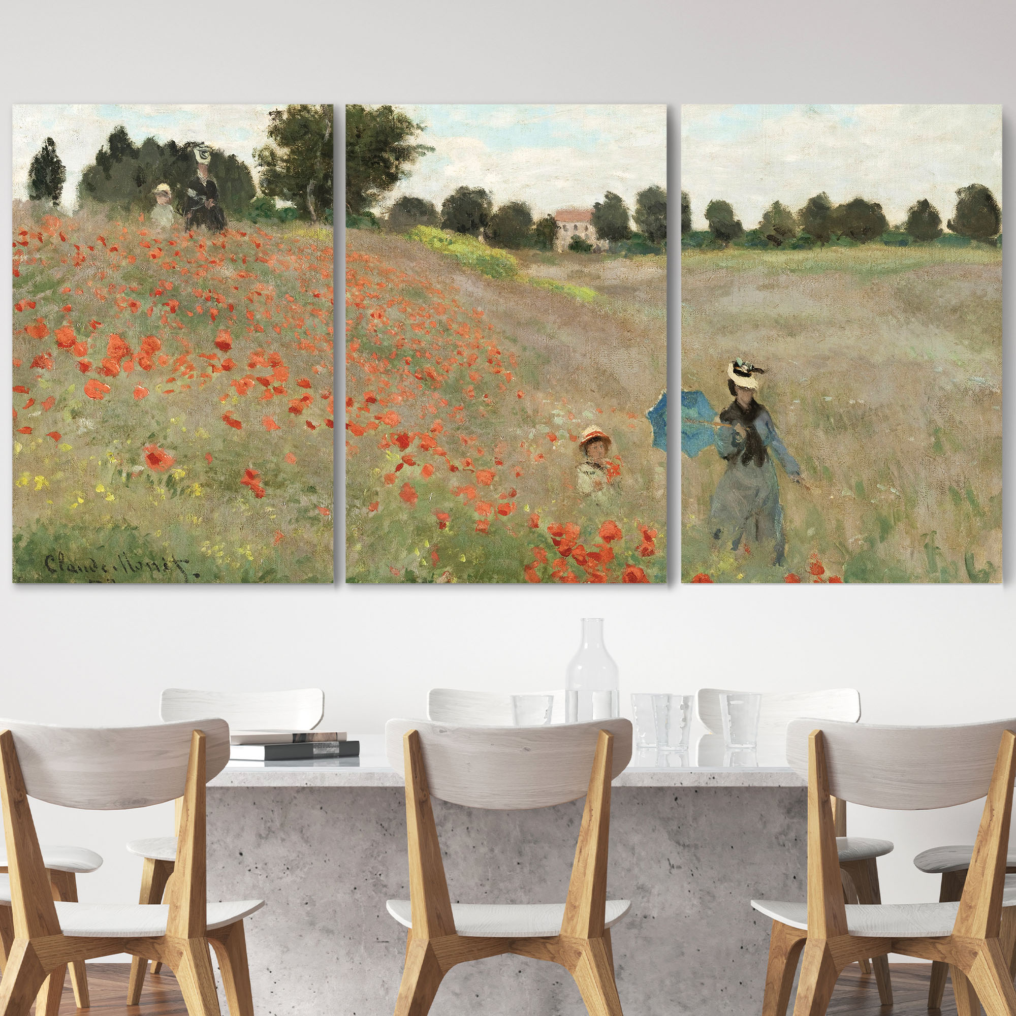 famous monet paintings poppyfield in a kitchen