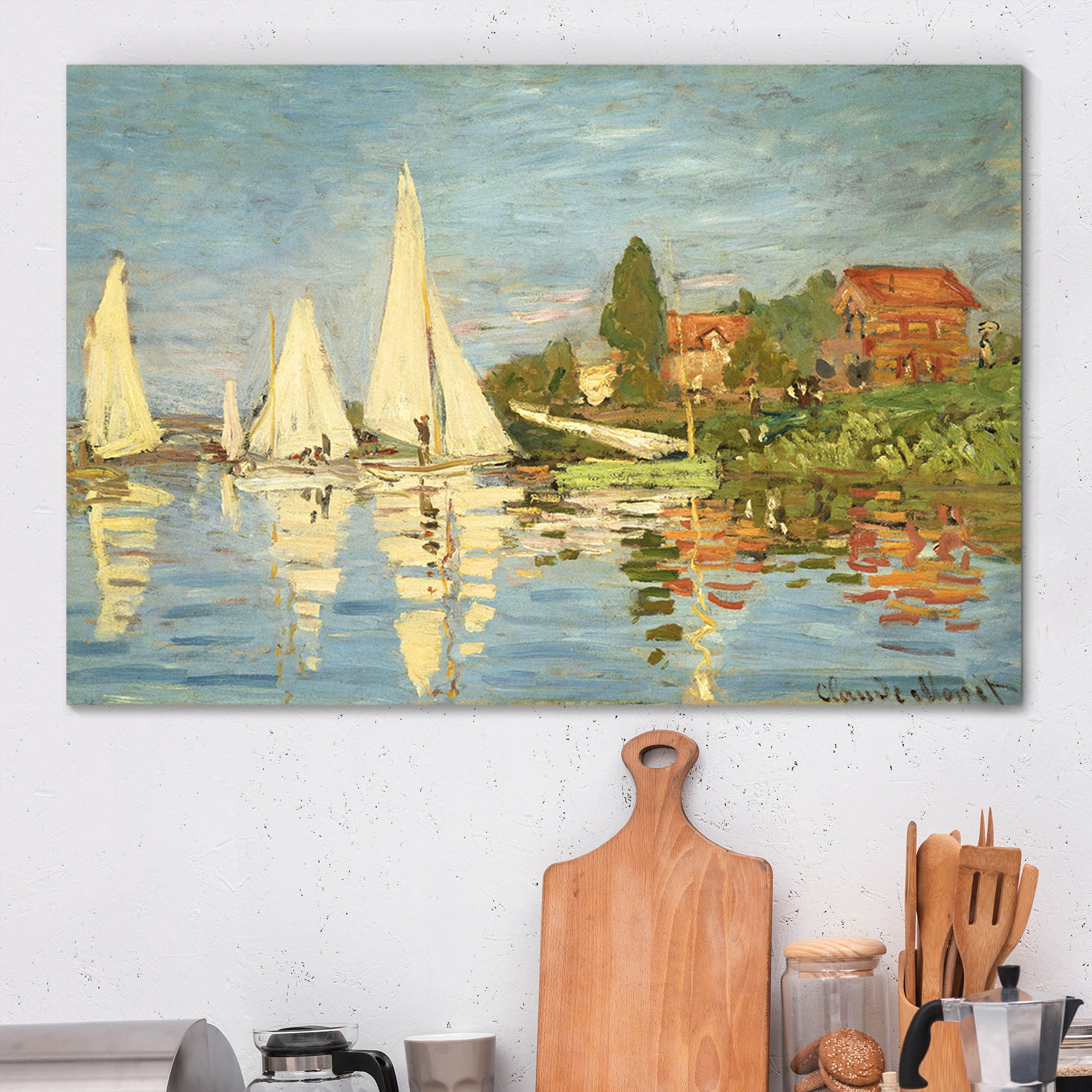 Regatta at Argenteuil in a kitchen showing famous monet paintings